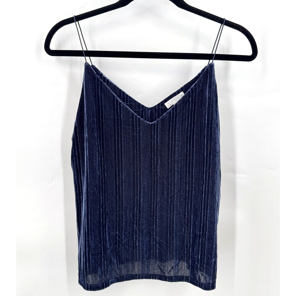 Leith Velvet Cami Top Women M Navy Blue Ribbed V Neck Spaghetti Strap Layers Y2K